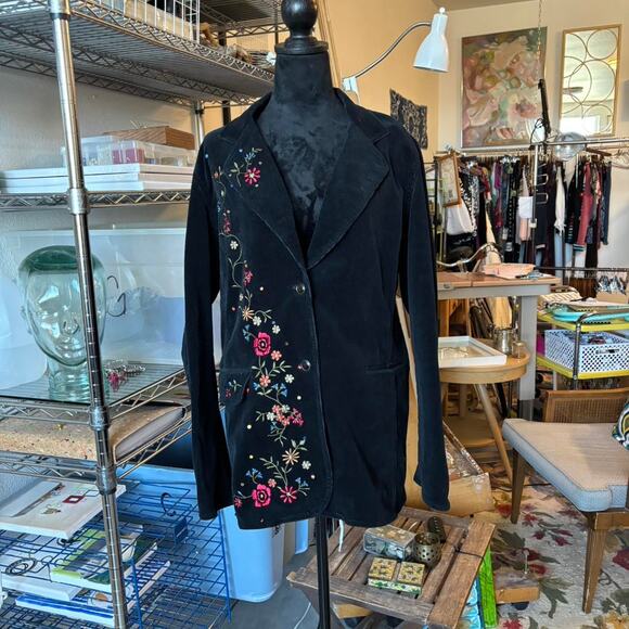 Vintage Embroidered Black Corduroy Jacket Richie Essentials XXL/3XL - Picture 7 of 8